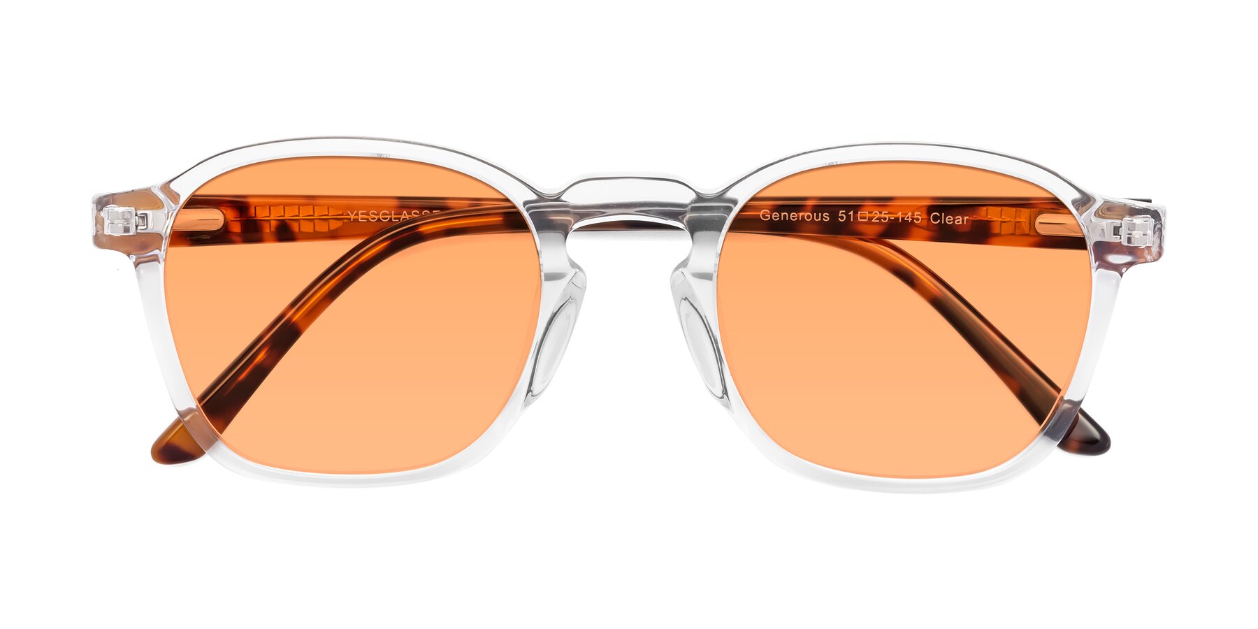 Folded Front of Generous in Clear with Medium Orange Tinted Lenses