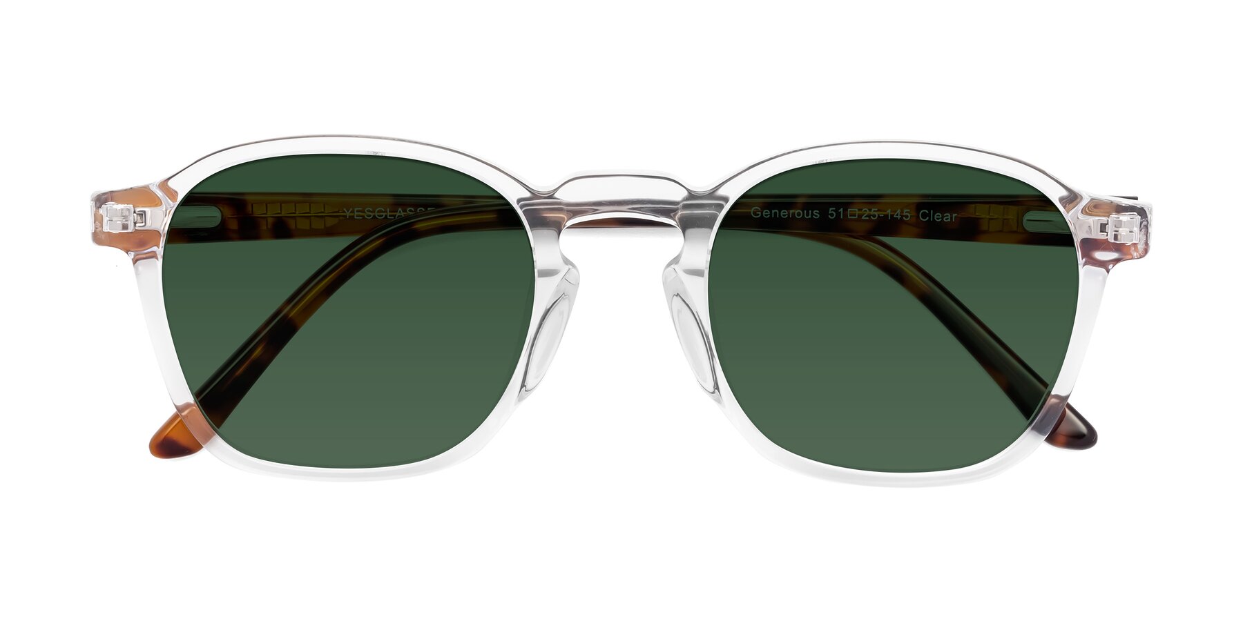 Folded Front of Generous in Clear with Green Tinted Lenses
