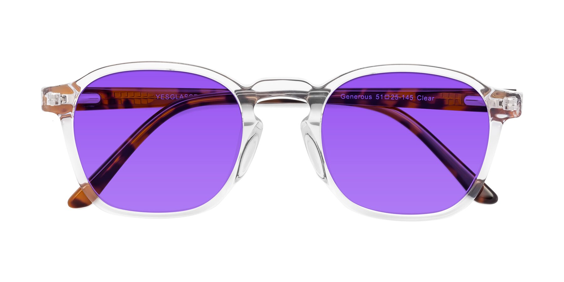 Folded Front of Generous in Clear with Purple Tinted Lenses