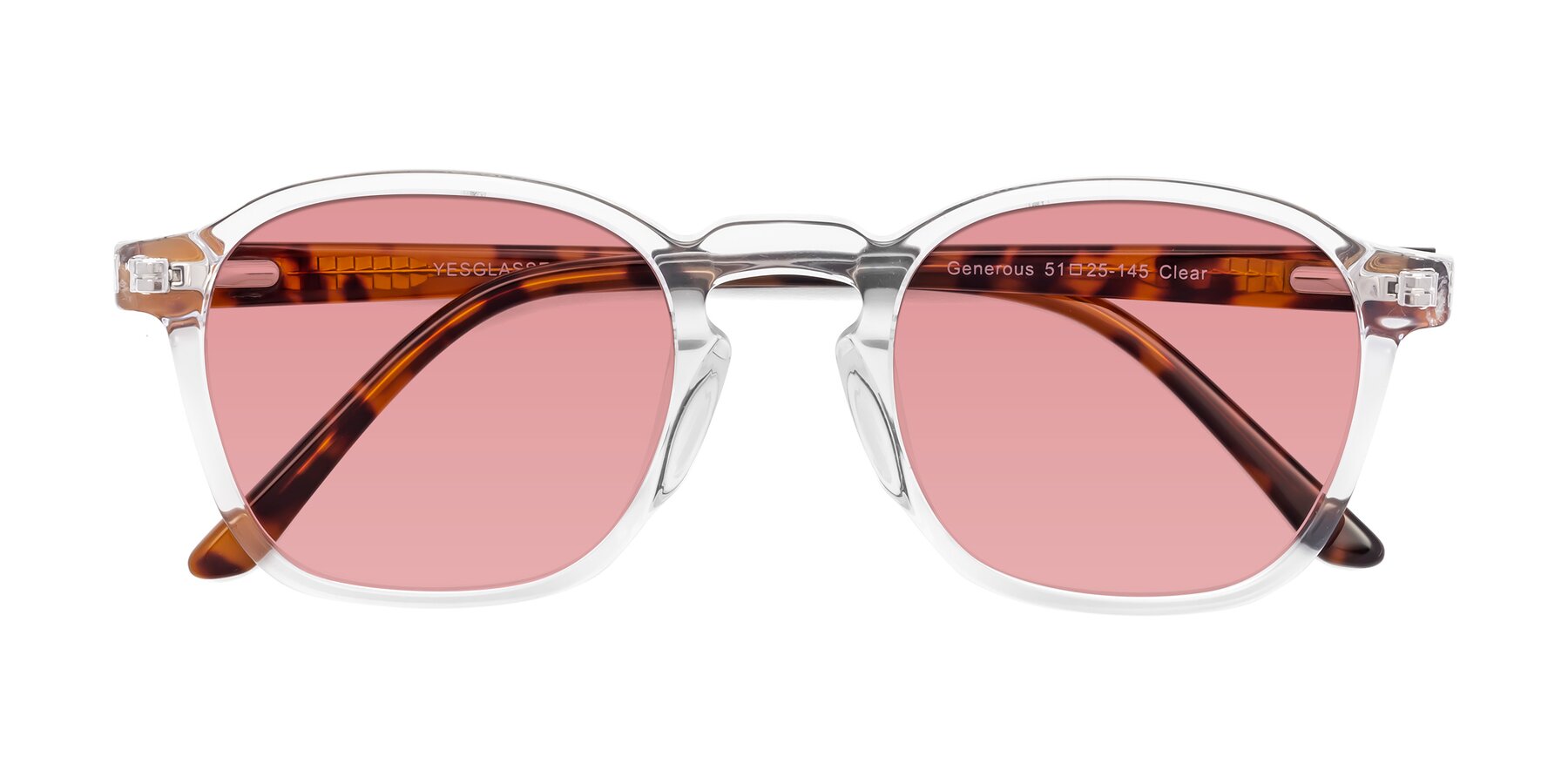 Folded Front of Generous in Clear with Medium Garnet Tinted Lenses