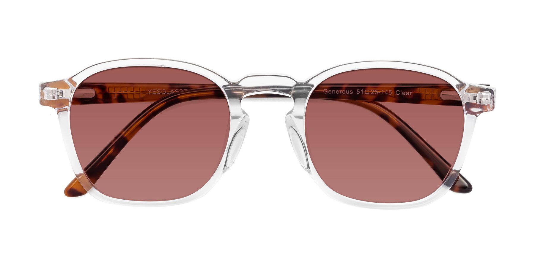 Folded Front of Generous in Clear with Garnet Tinted Lenses