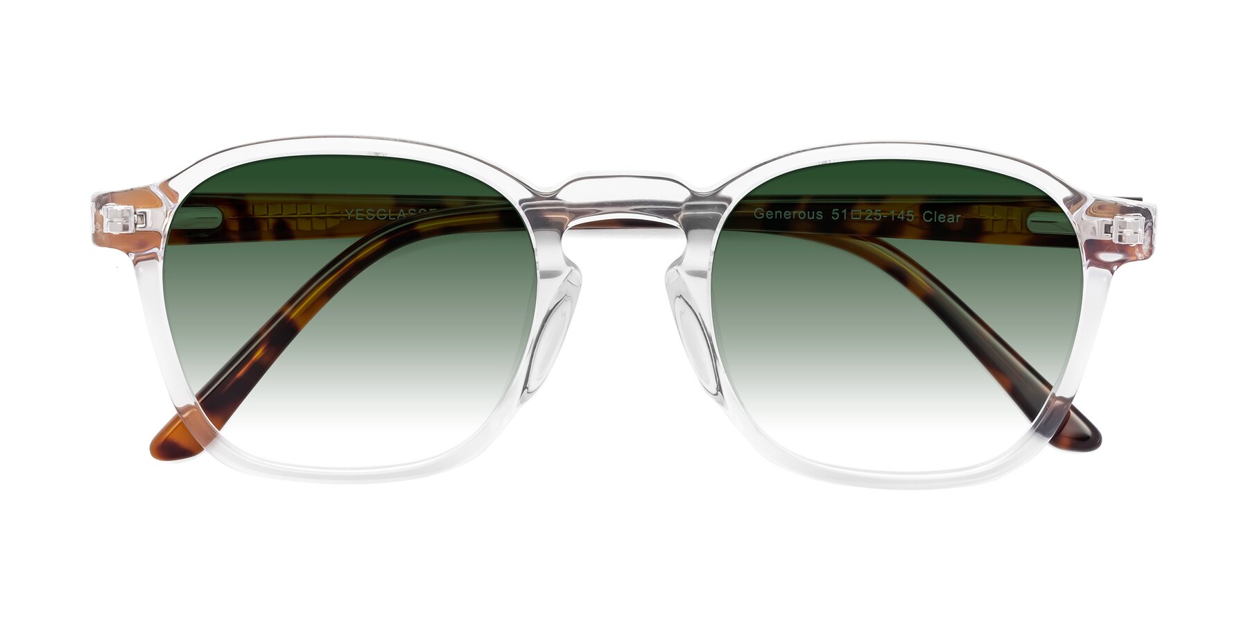 Folded Front of Generous in Clear with Green Gradient Lenses