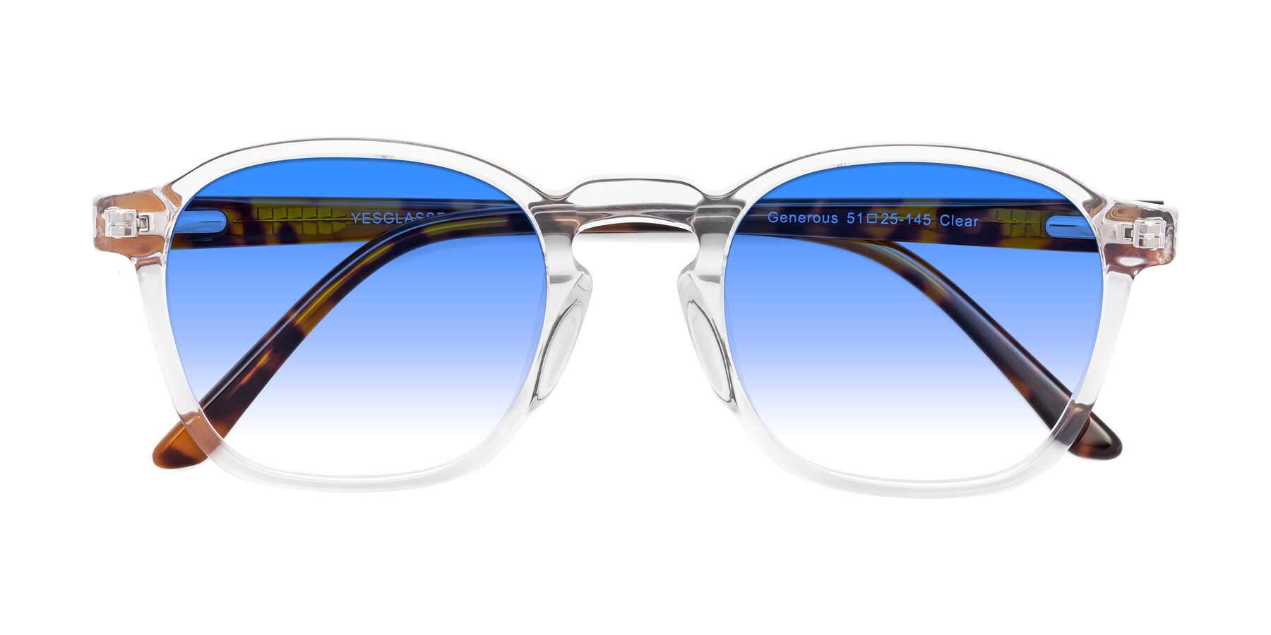 Folded Front of Generous in Clear with Blue Gradient Lenses