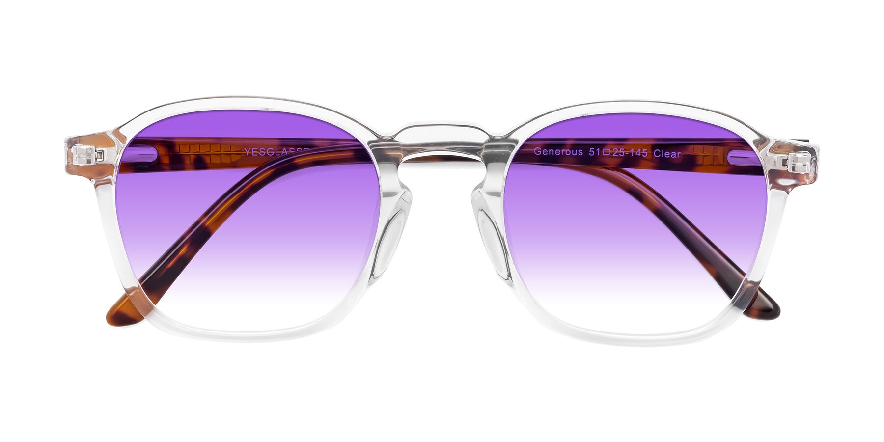 Folded Front of Generous in Clear with Purple Gradient Lenses