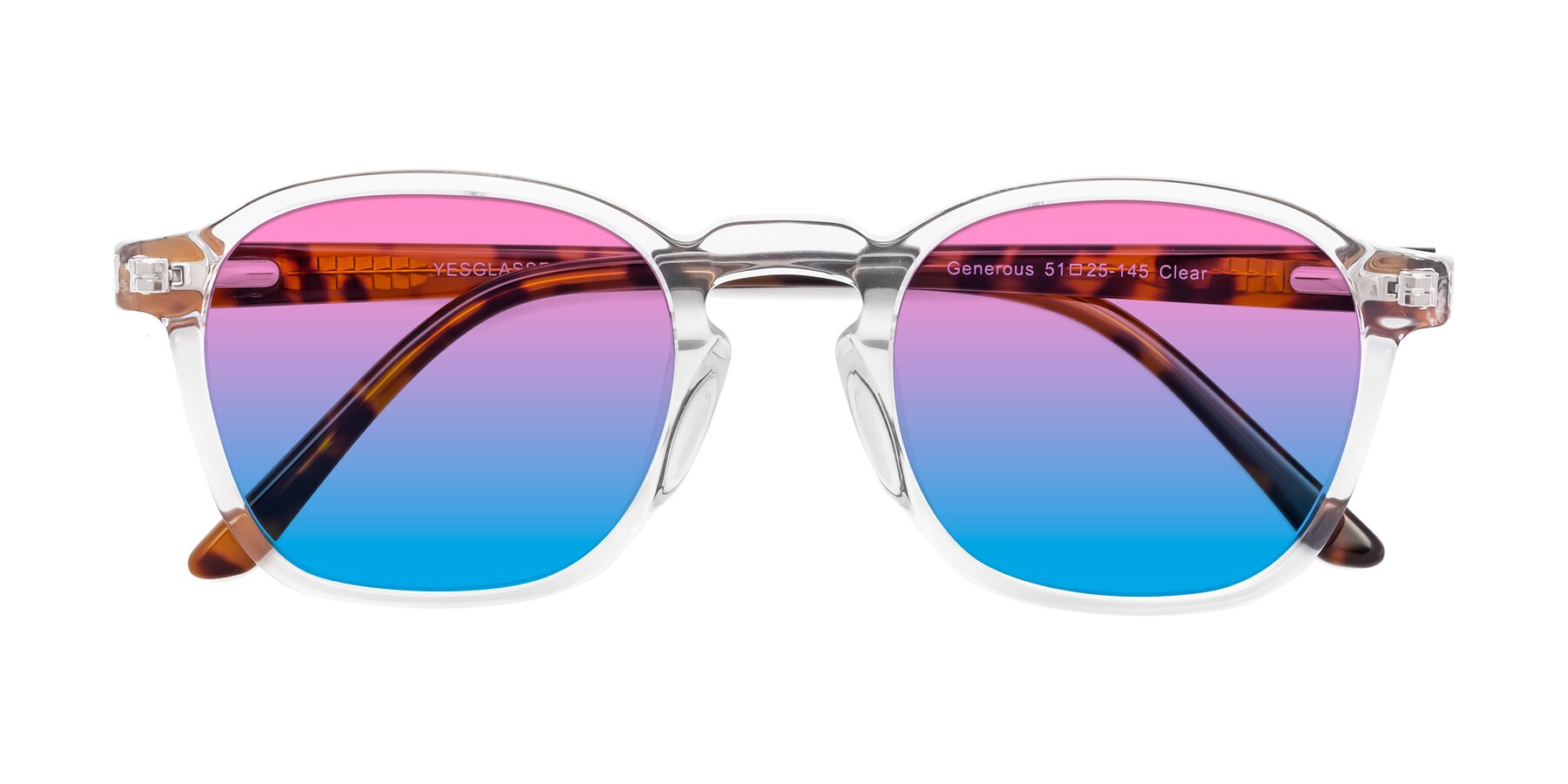 Folded Front of Generous in Clear with Pink / Blue Gradient Lenses