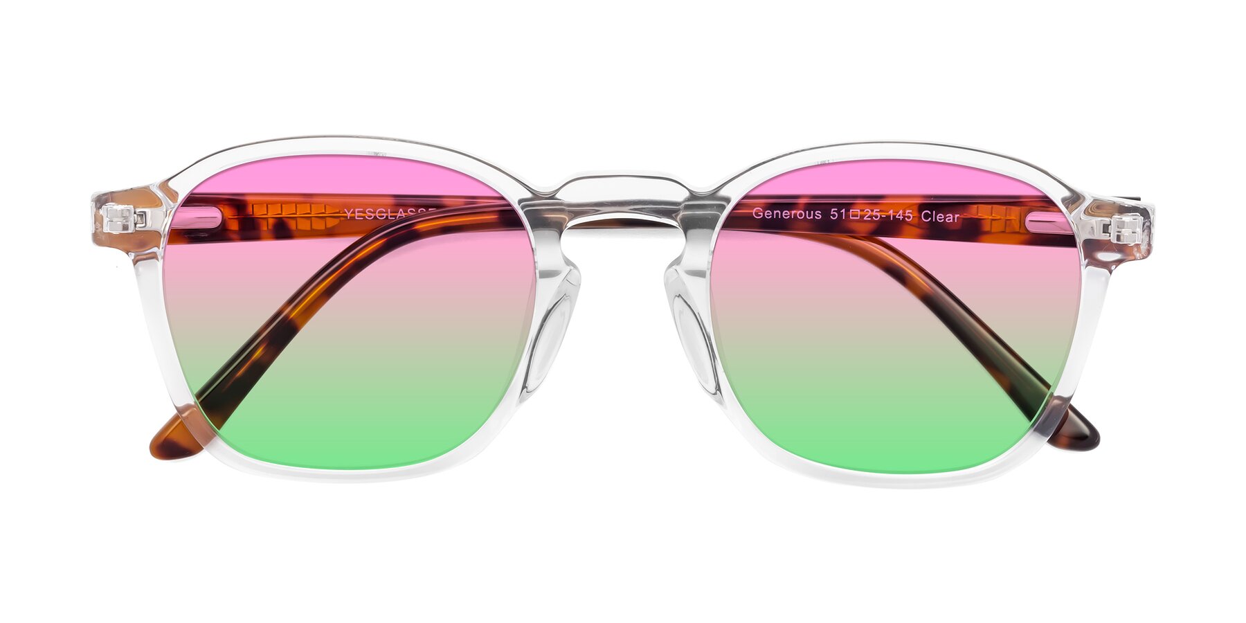 Folded Front of Generous in Clear with Pink / Green Gradient Lenses
