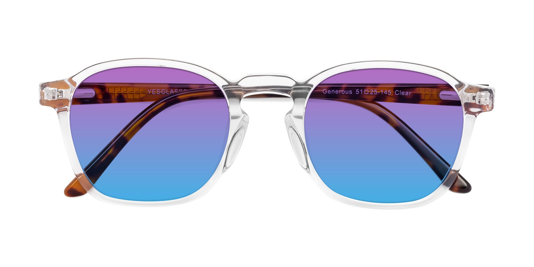 Folded Front of Generous in Clear with Purple / Blue Gradient Lenses