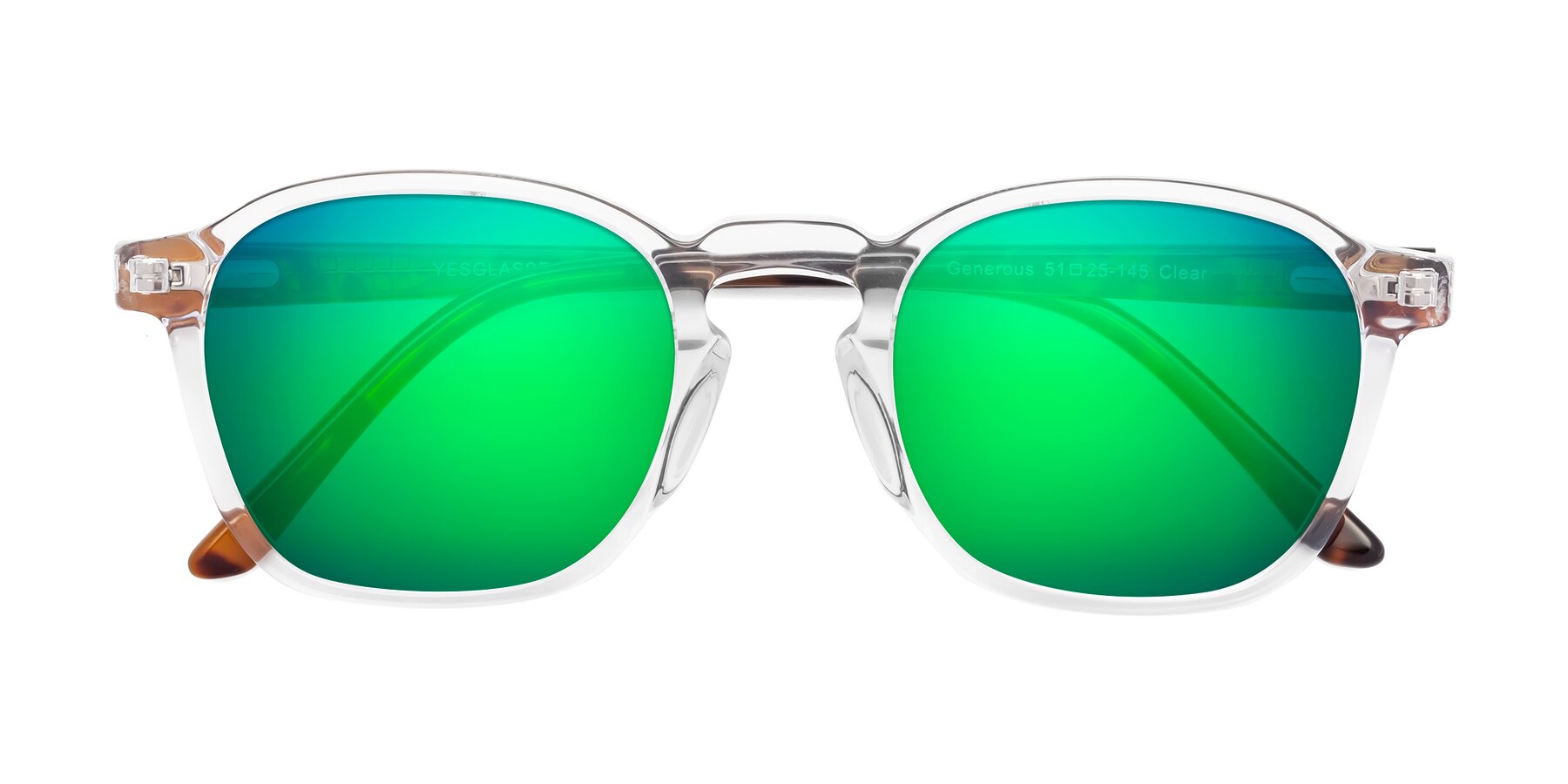 Folded Front of Generous in Clear with Green Mirrored Lenses