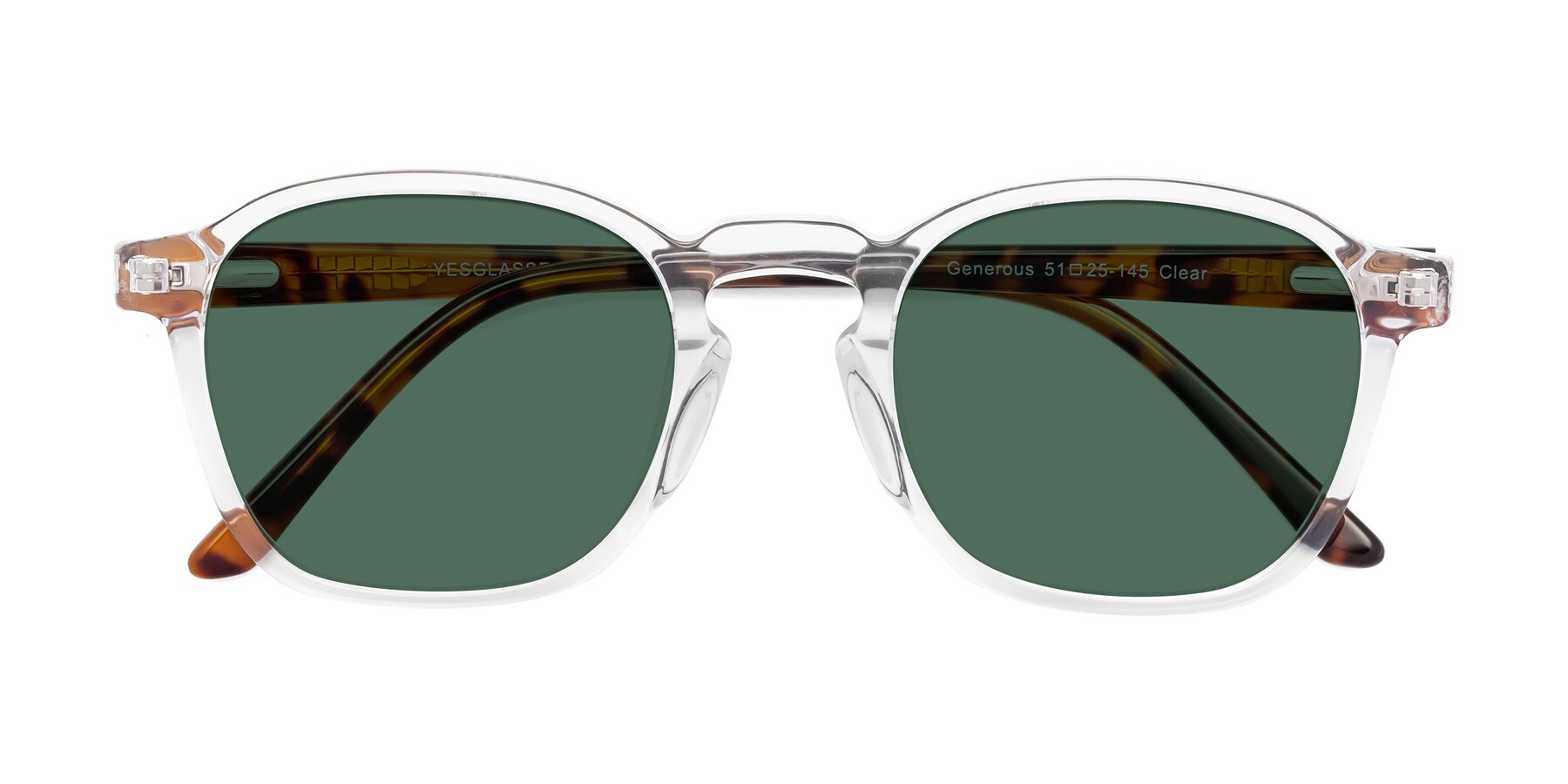 Folded Front of Generous in Clear with Green Polarized Lenses