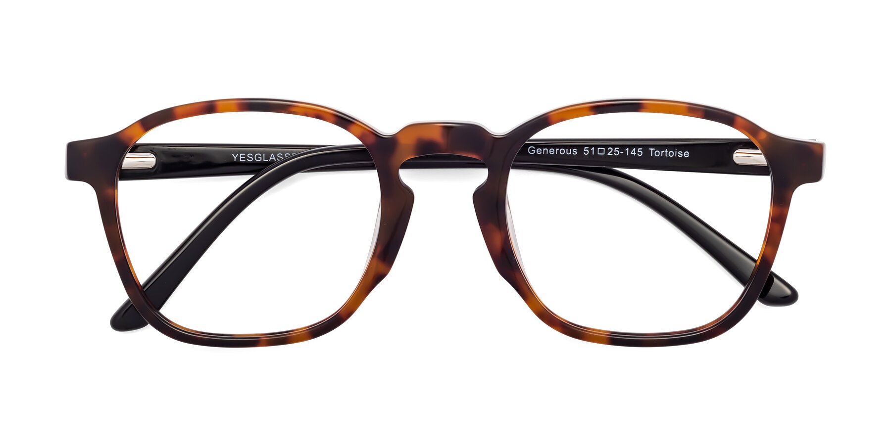 Folded Front of Generous in Tortoise with Clear Reading Eyeglass Lenses