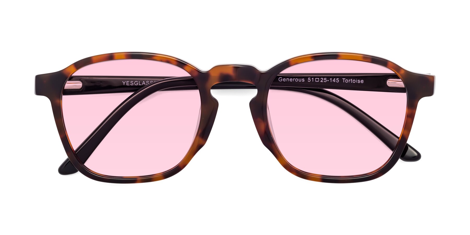 Folded Front of Generous in Tortoise with Light Pink Tinted Lenses