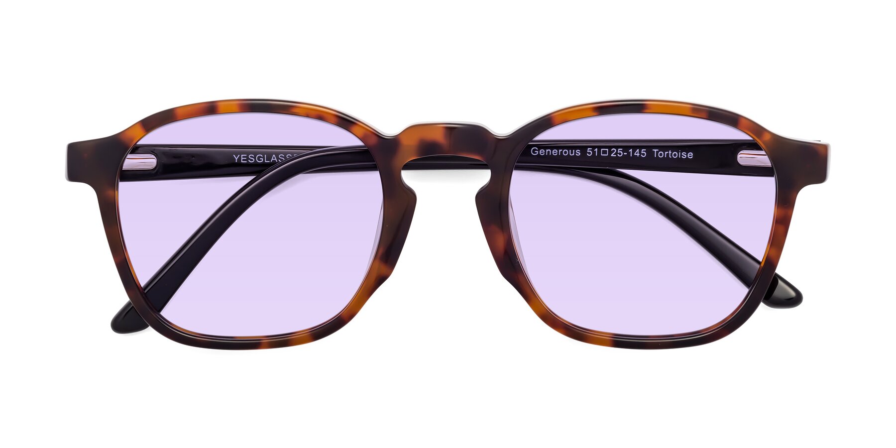 Folded Front of Generous in Tortoise with Light Purple Tinted Lenses