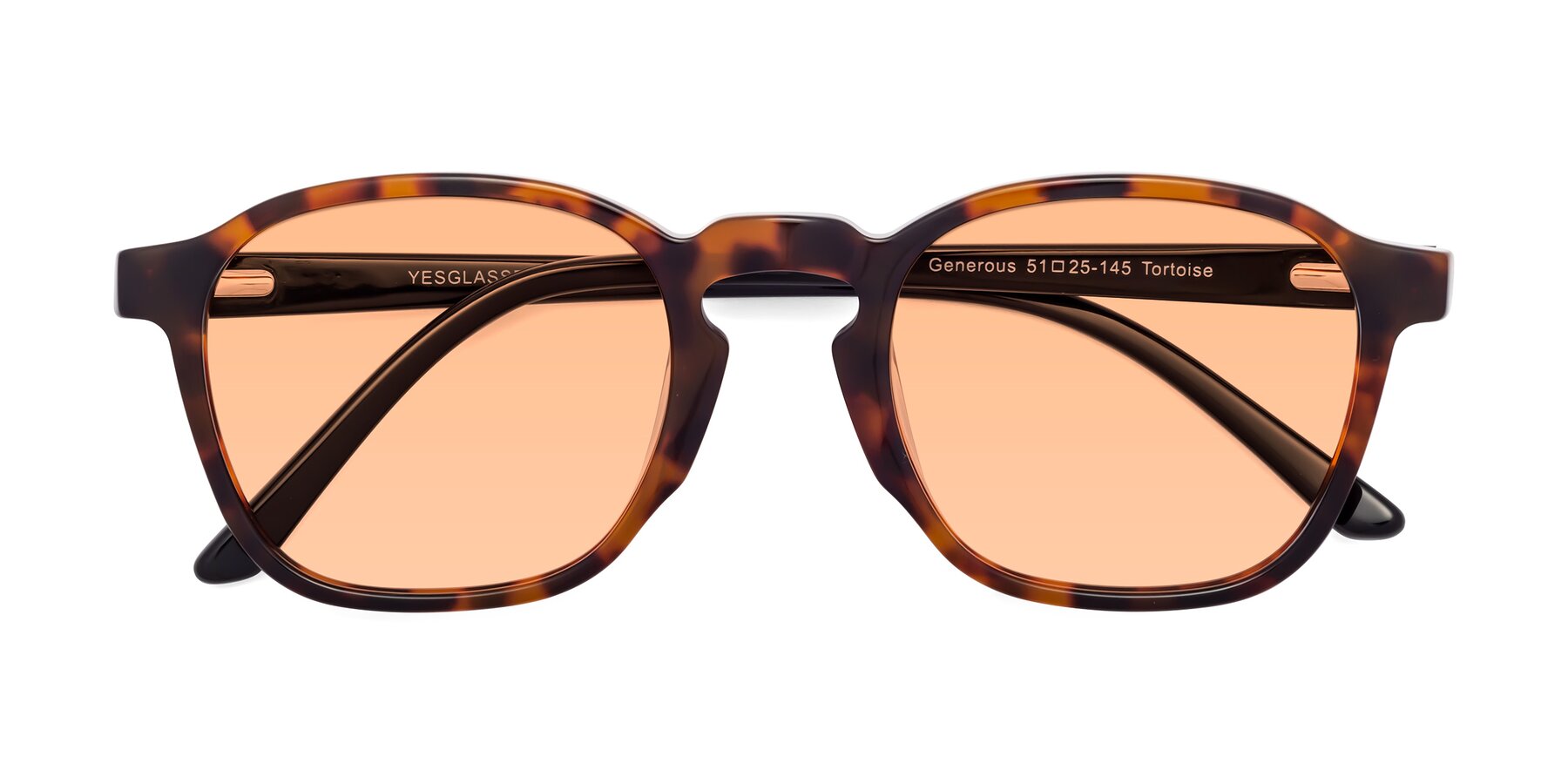 Folded Front of Generous in Tortoise with Light Orange Tinted Lenses