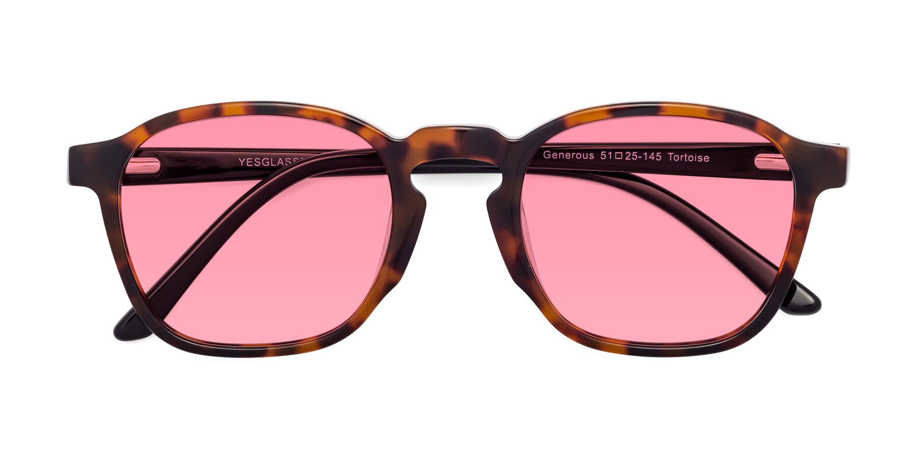 Folded Front of Generous in Tortoise with Pink Tinted Lenses