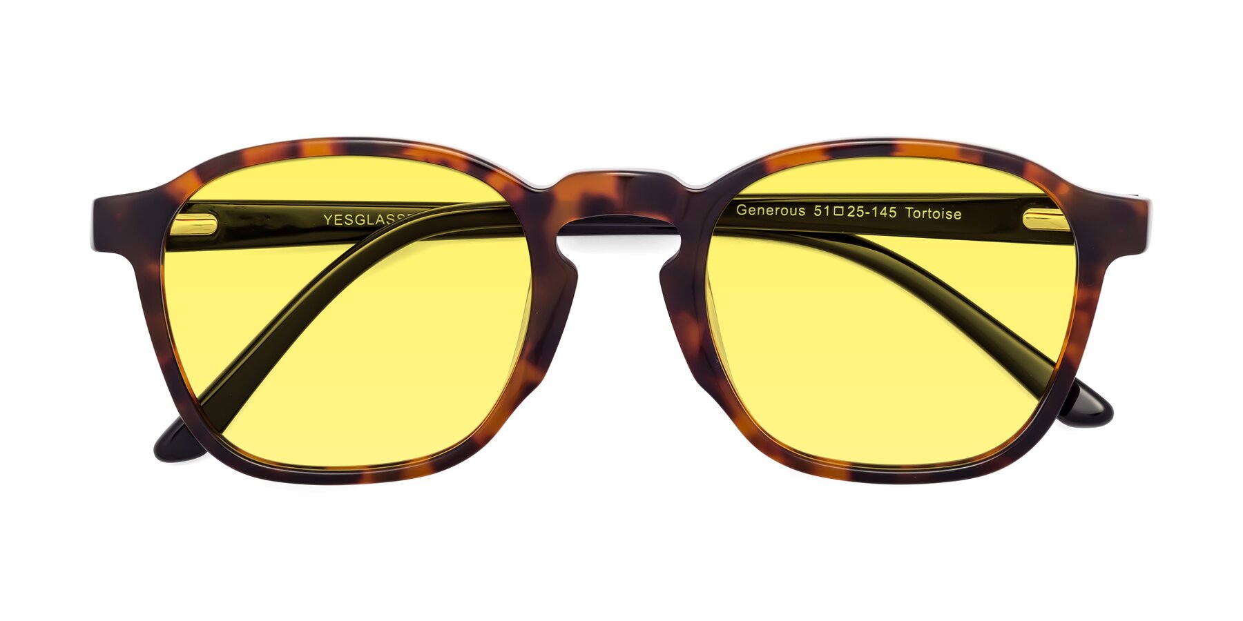 Folded Front of Generous in Tortoise with Medium Yellow Tinted Lenses