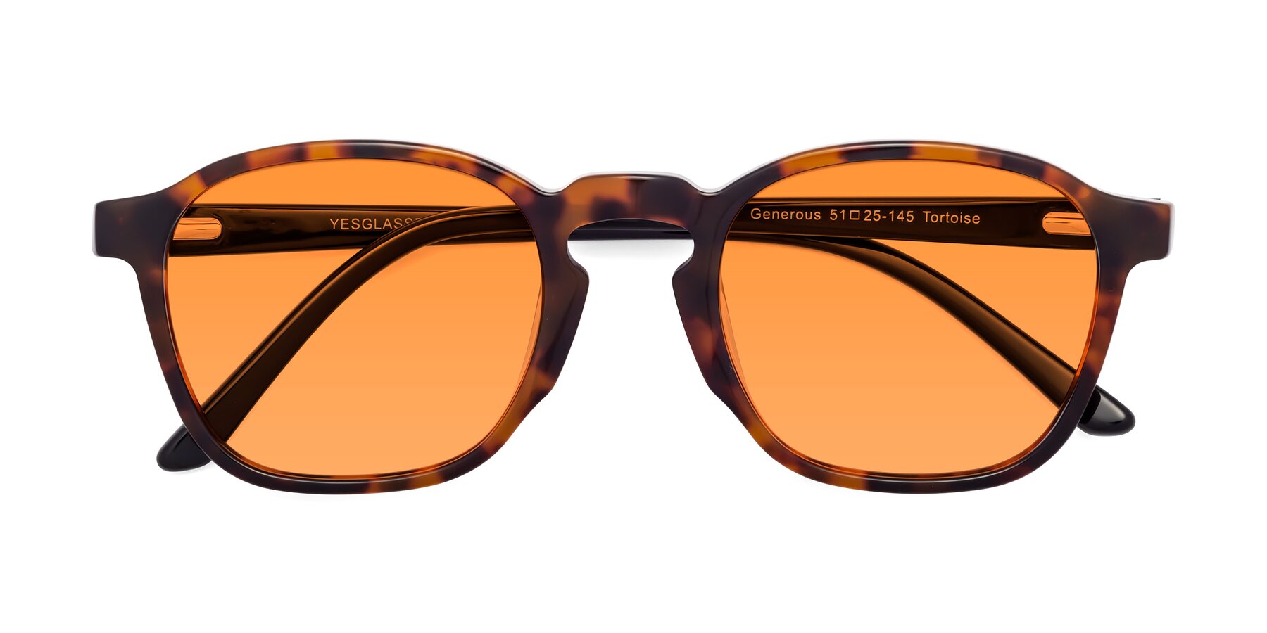 Folded Front of Generous in Tortoise with Orange Tinted Lenses
