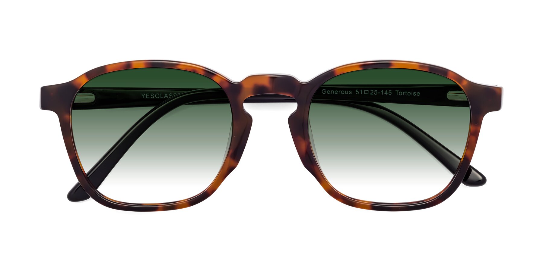 Folded Front of Generous in Tortoise with Green Gradient Lenses