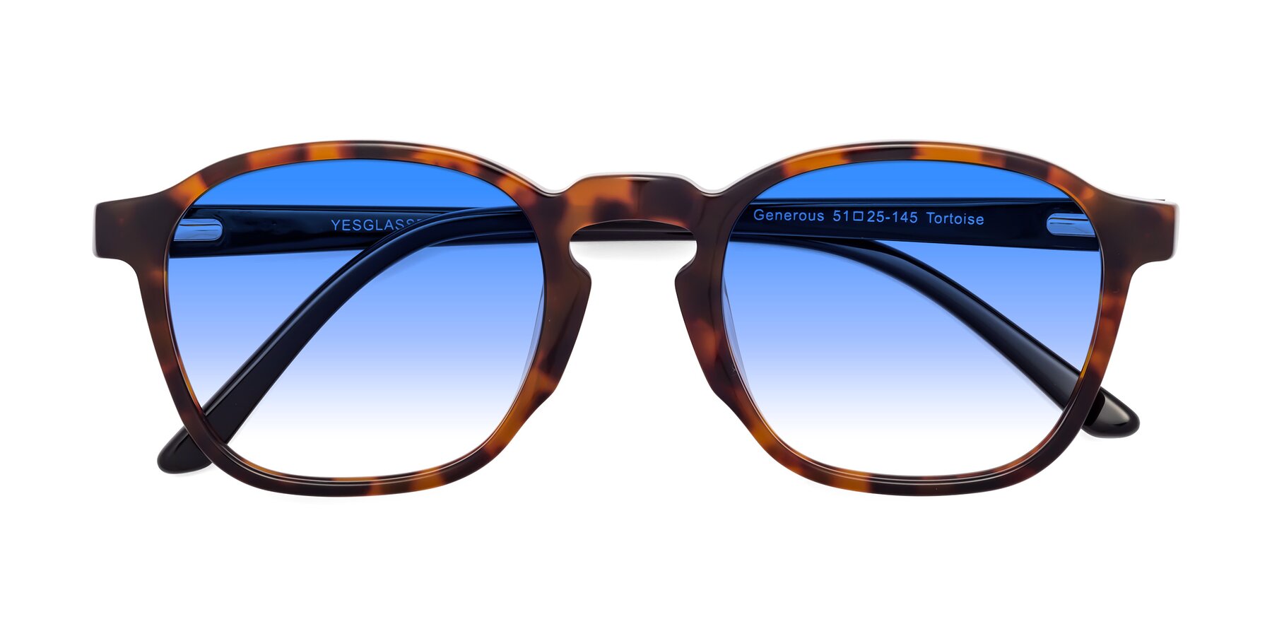 Folded Front of Generous in Tortoise with Blue Gradient Lenses