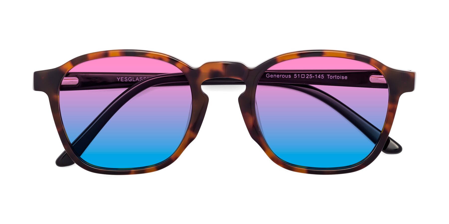 Folded Front of Generous in Tortoise with Pink / Blue Gradient Lenses