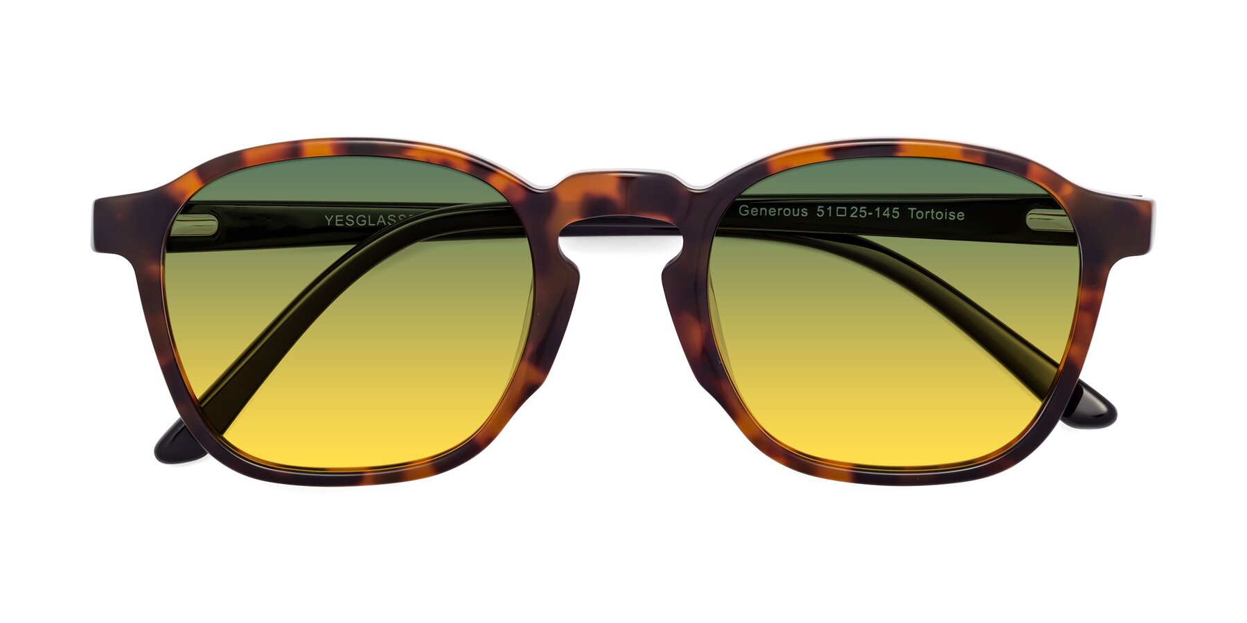 Folded Front of Generous in Tortoise with Green / Yellow Gradient Lenses