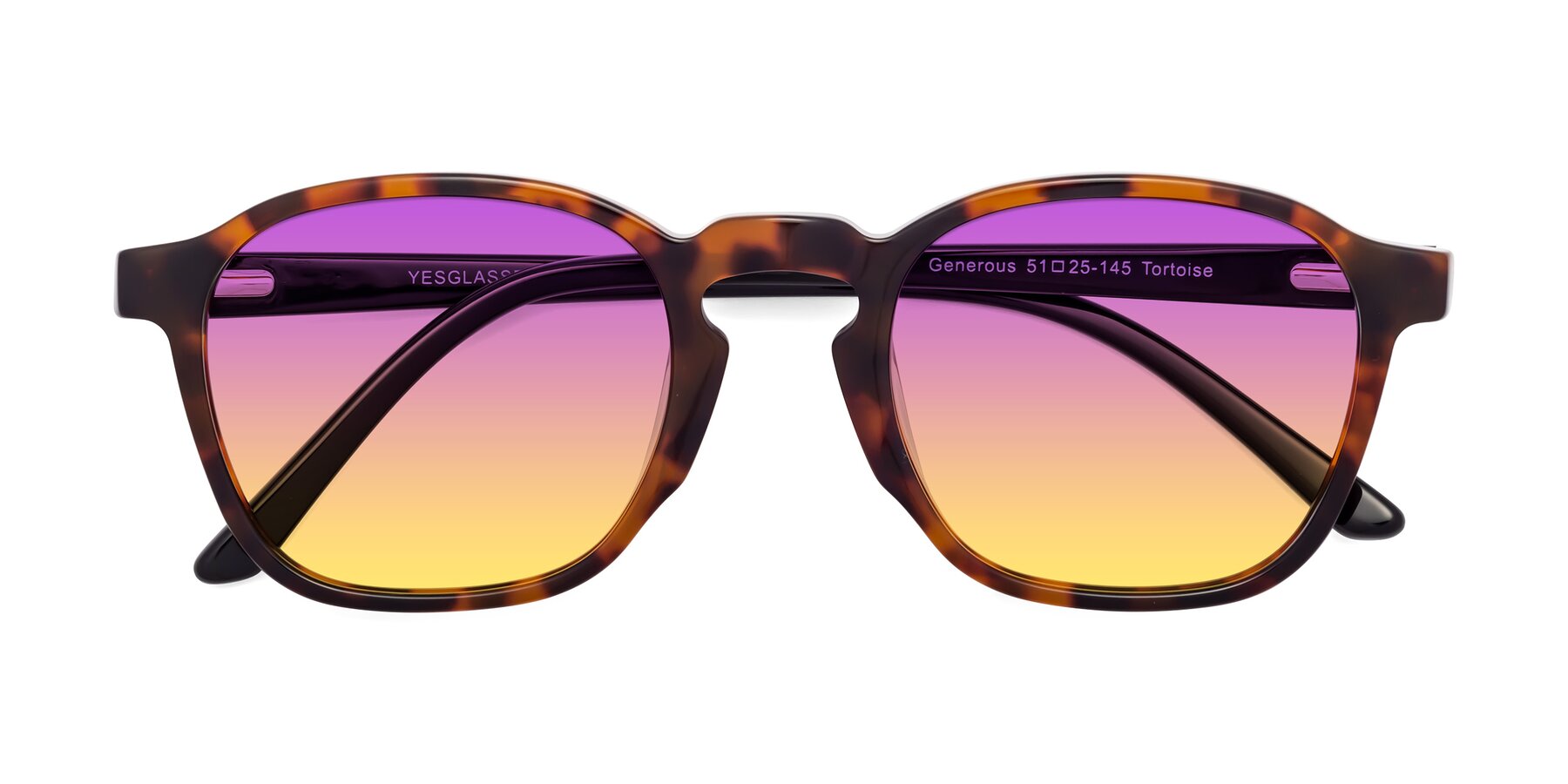 Folded Front of Generous in Tortoise with Purple / Yellow Gradient Lenses