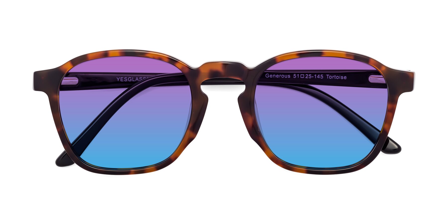 Folded Front of Generous in Tortoise with Purple / Blue Gradient Lenses