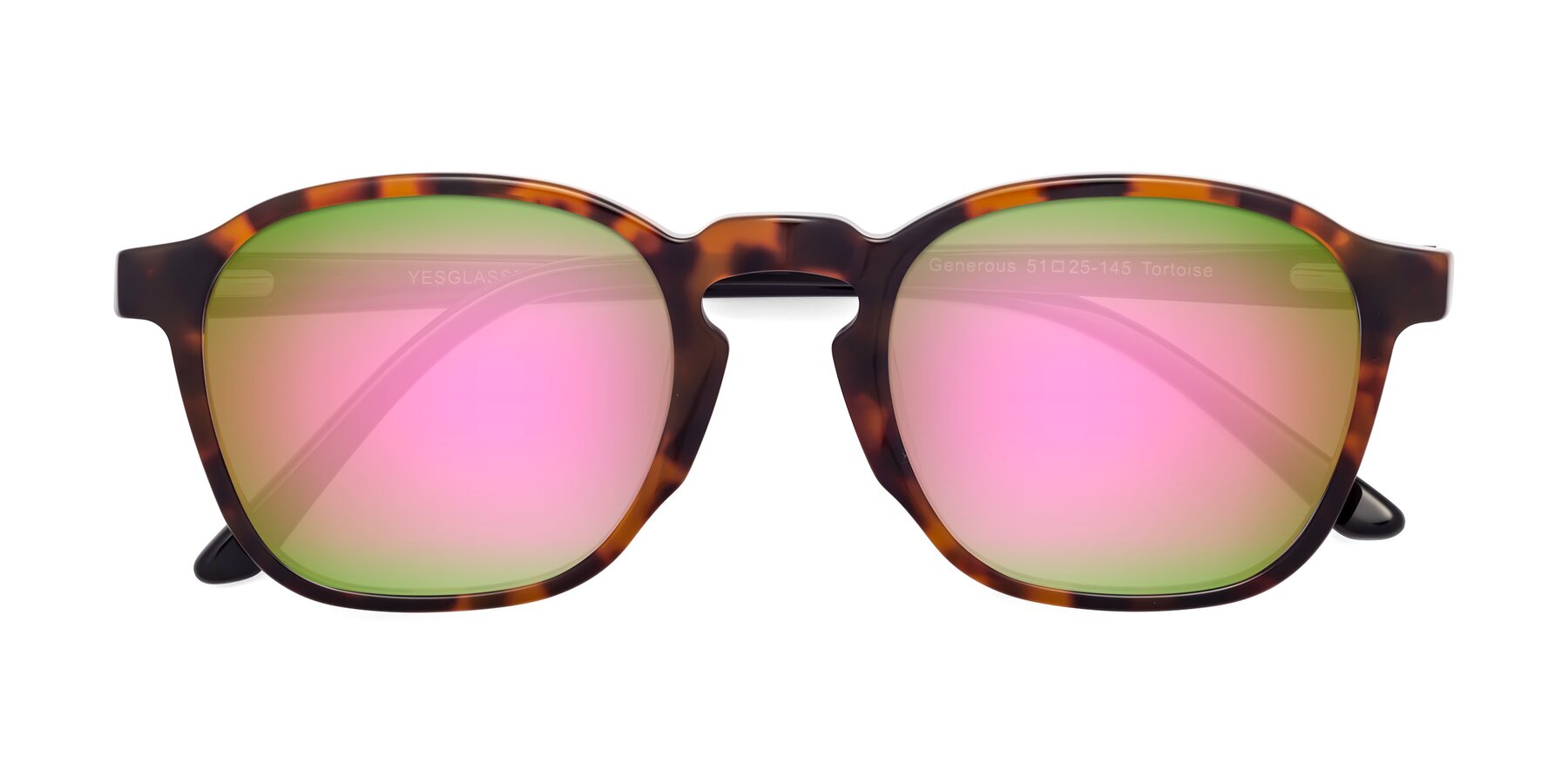 Folded Front of Generous in Tortoise with Pink Mirrored Lenses
