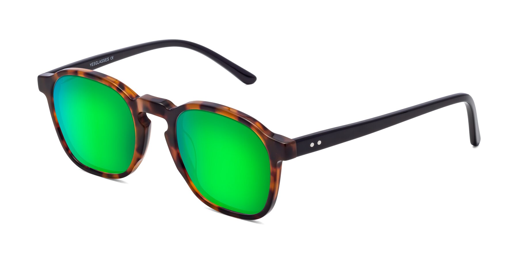Angle of Generous in Tortoise with Green Mirrored Lenses