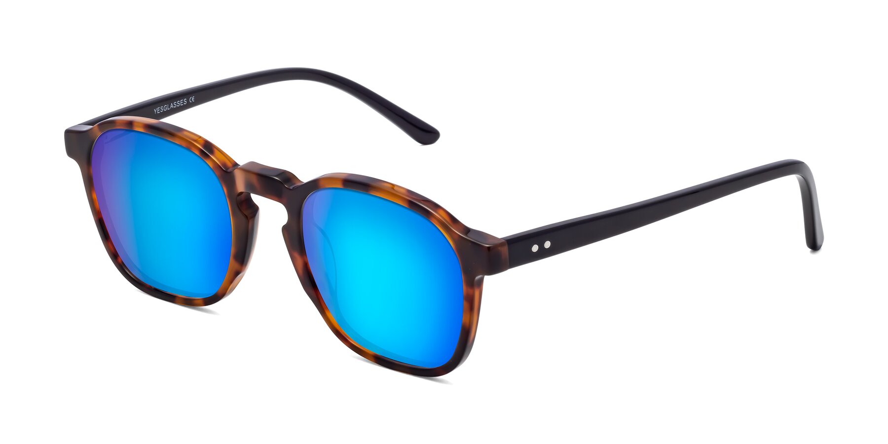Angle of Generous in Tortoise with Blue Mirrored Lenses