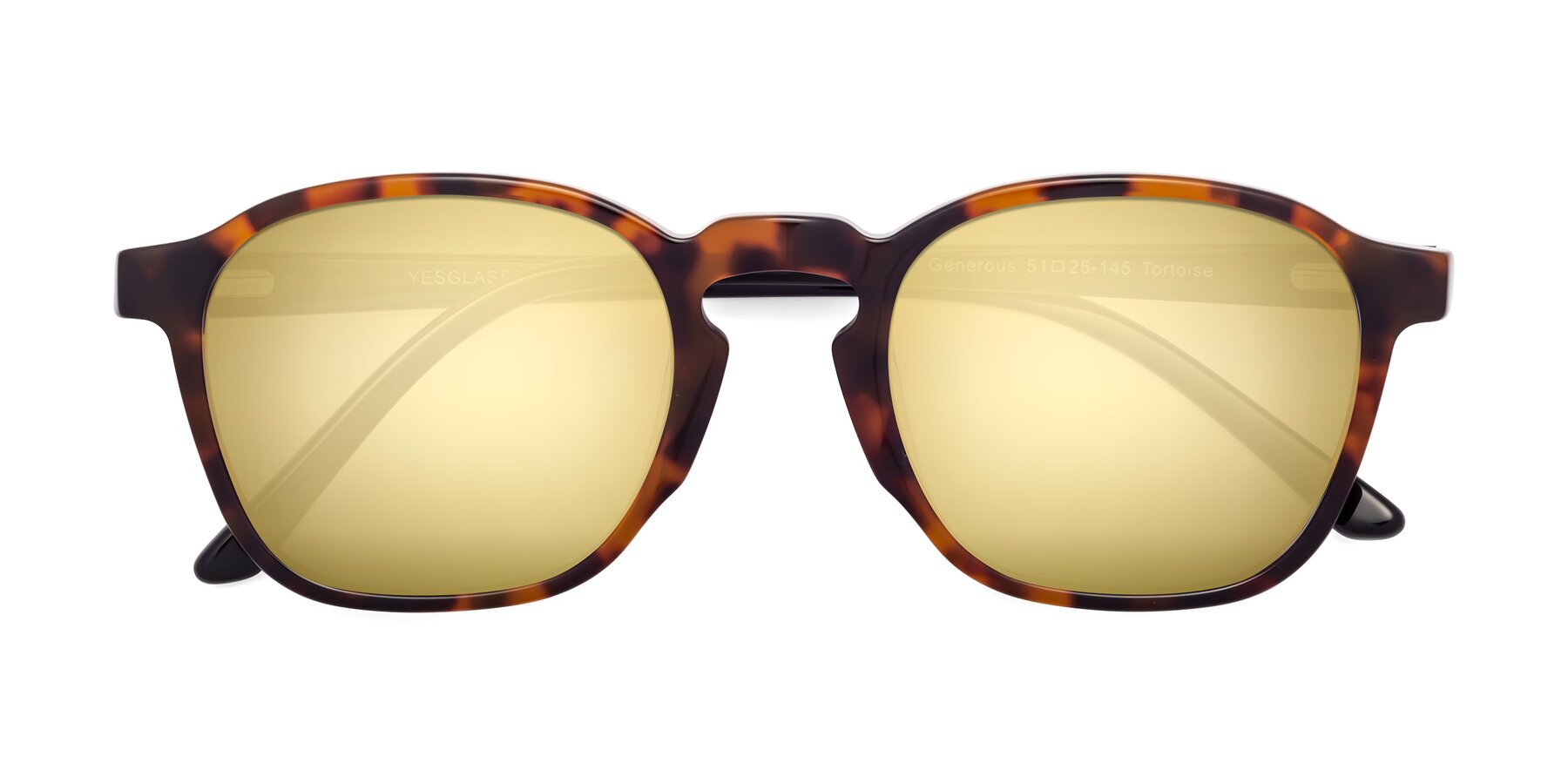 Folded Front of Generous in Tortoise with Gold Mirrored Lenses