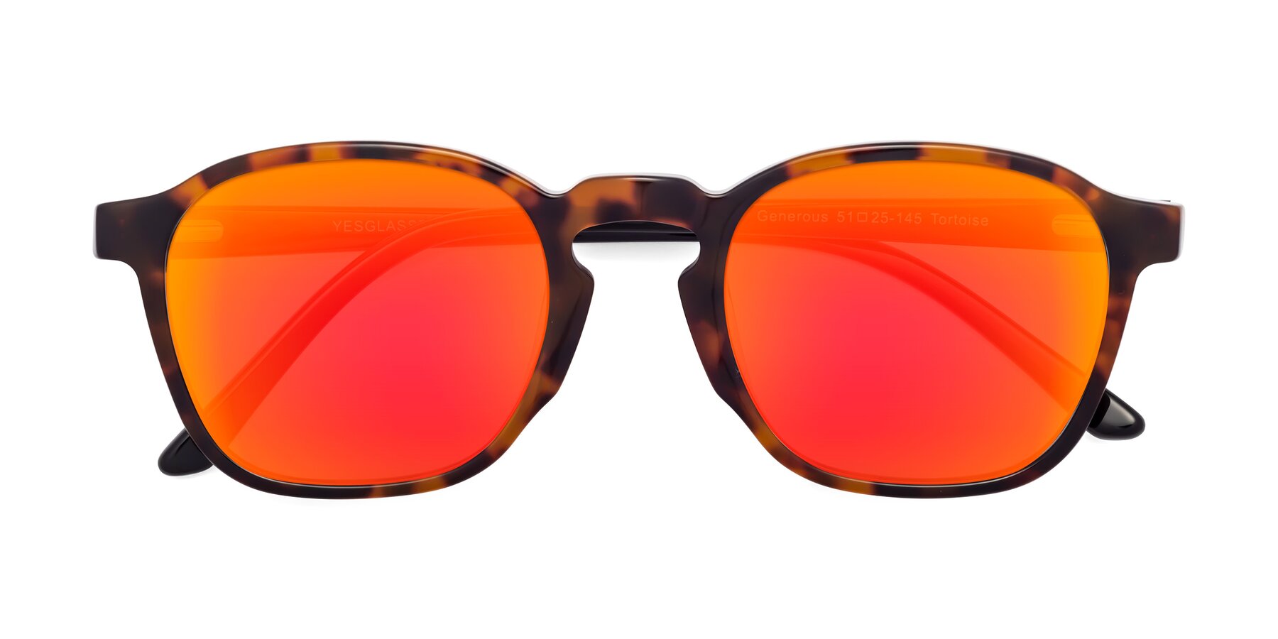 Folded Front of Generous in Tortoise with Red Gold Mirrored Lenses
