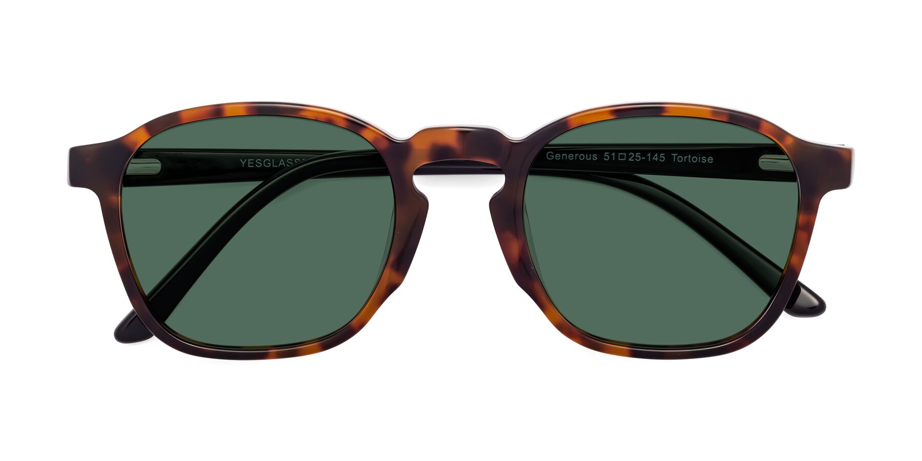 Folded Front of Generous in Tortoise with Green Polarized Lenses