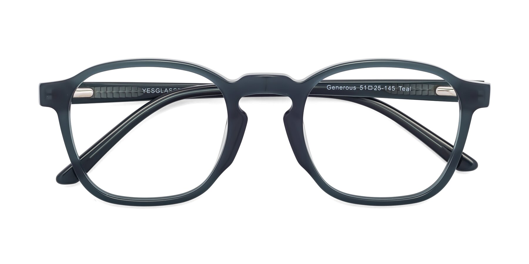 Folded Front of Generous in Teal with Clear Eyeglass Lenses