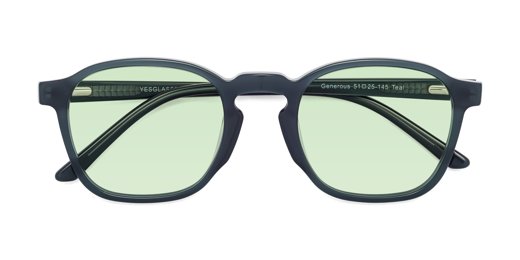 Folded Front of Generous in Teal with Light Green Tinted Lenses