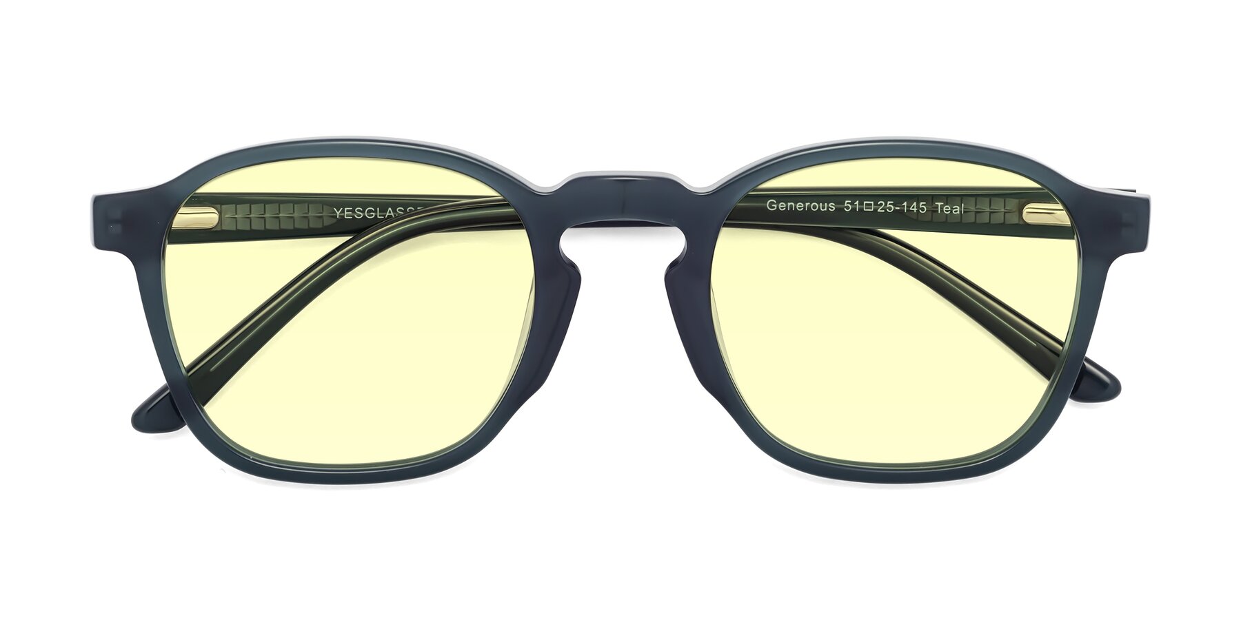 Folded Front of Generous in Teal with Light Yellow Tinted Lenses