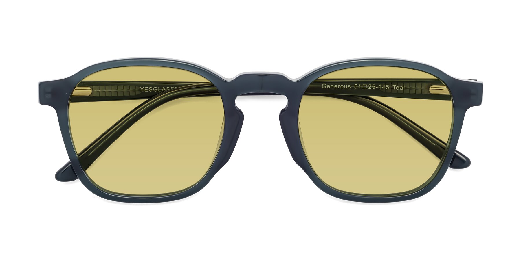 Folded Front of Generous in Teal with Medium Champagne Tinted Lenses