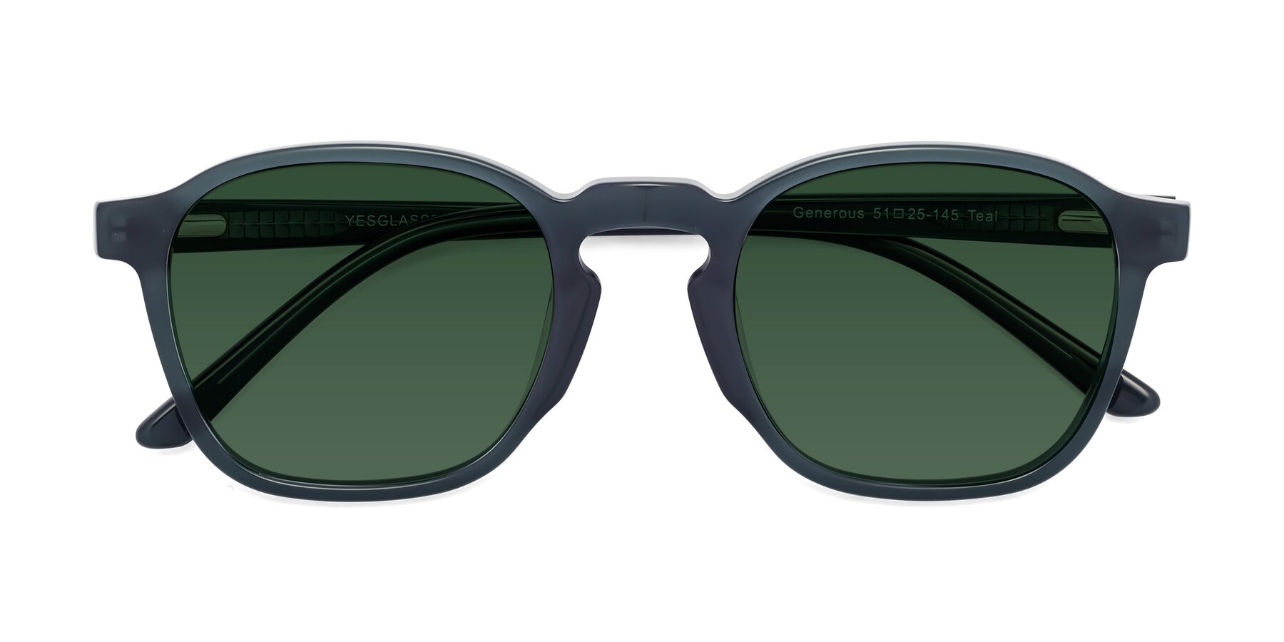 Folded Front of Generous in Teal with Green Tinted Lenses