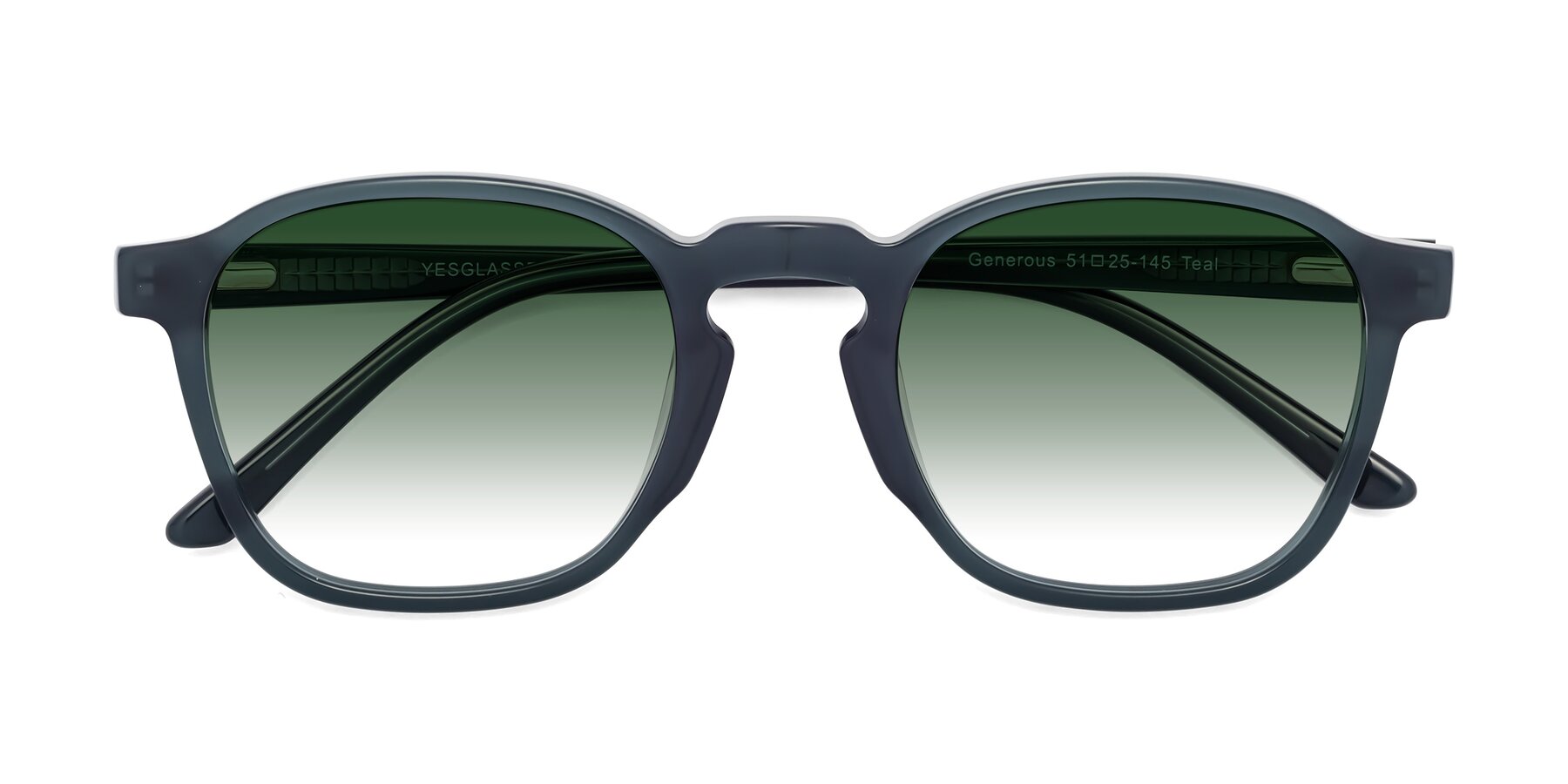 Folded Front of Generous in Teal with Green Gradient Lenses