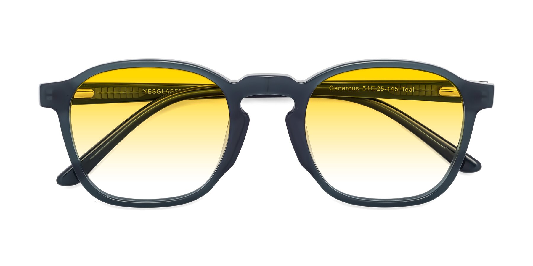 Folded Front of Generous in Teal with Yellow Gradient Lenses