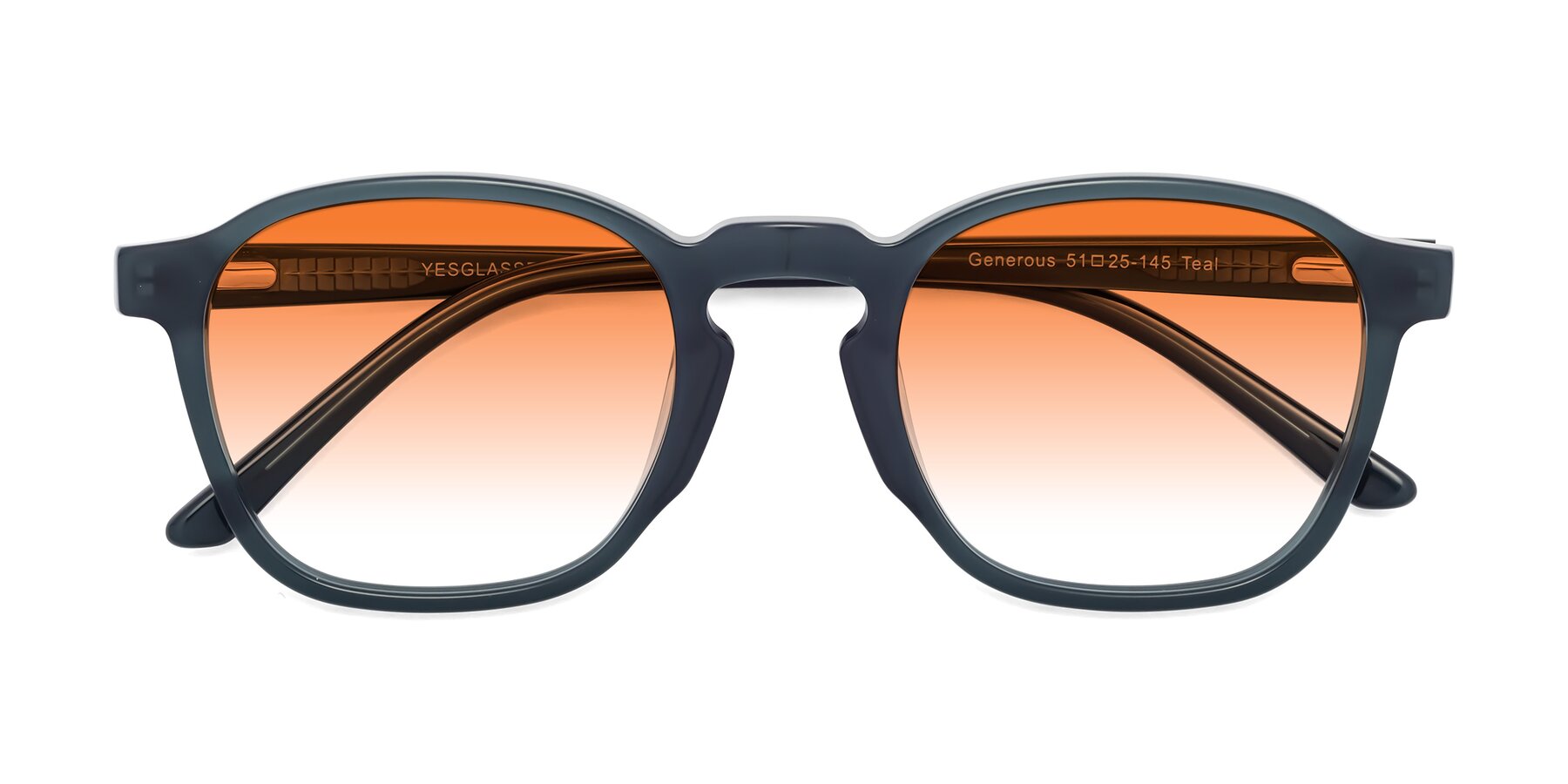 Folded Front of Generous in Teal with Orange Gradient Lenses
