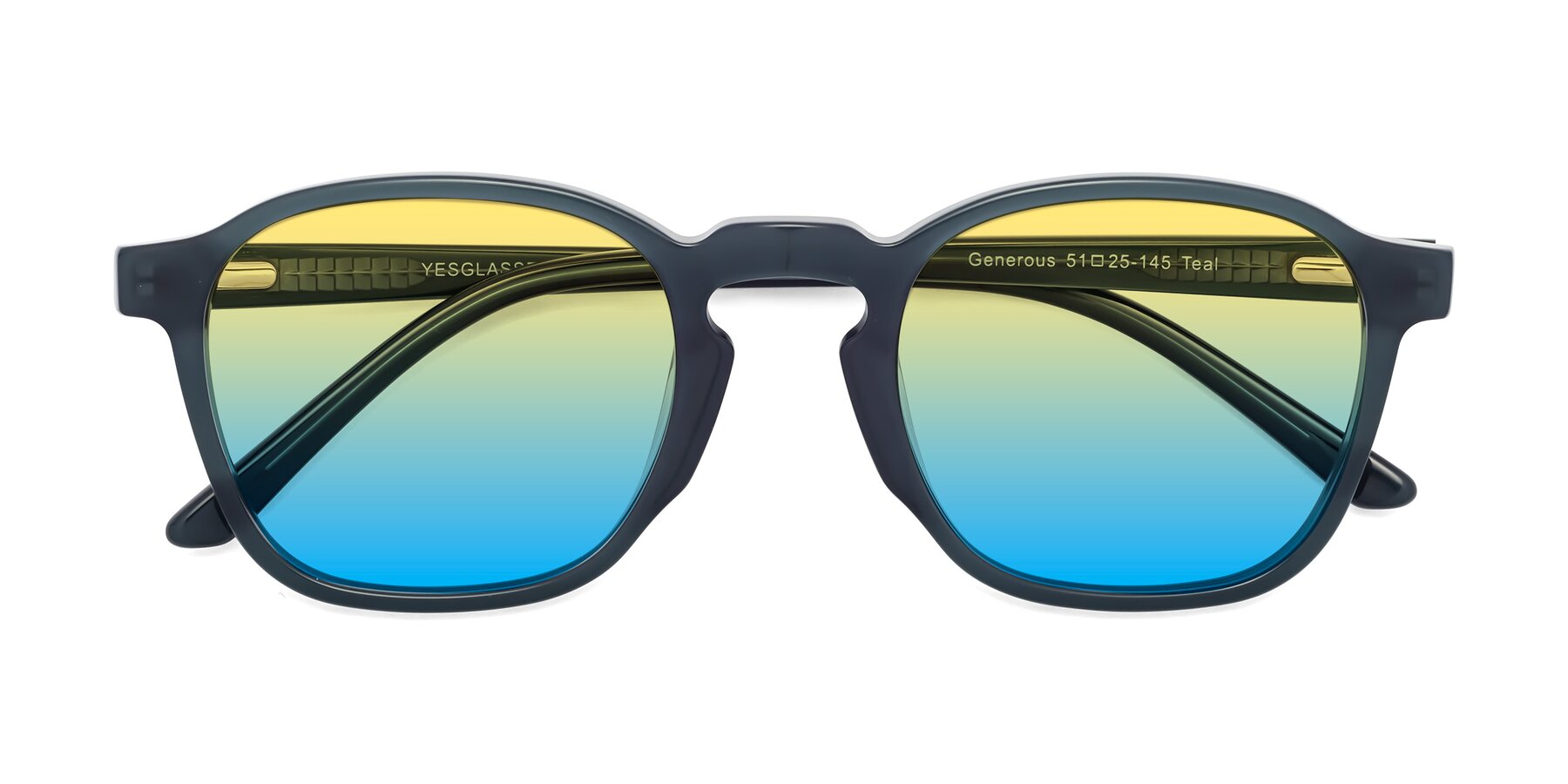 Folded Front of Generous in Teal with Yellow / Blue Gradient Lenses