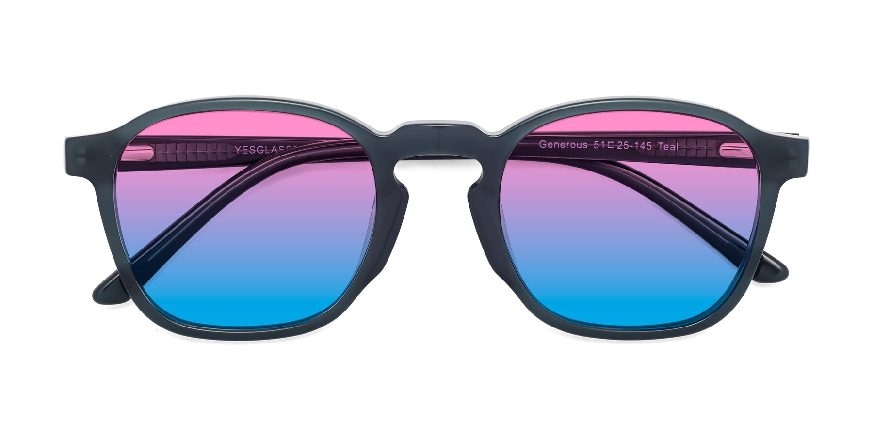 Folded Front of Generous in Teal with Pink / Blue Gradient Lenses