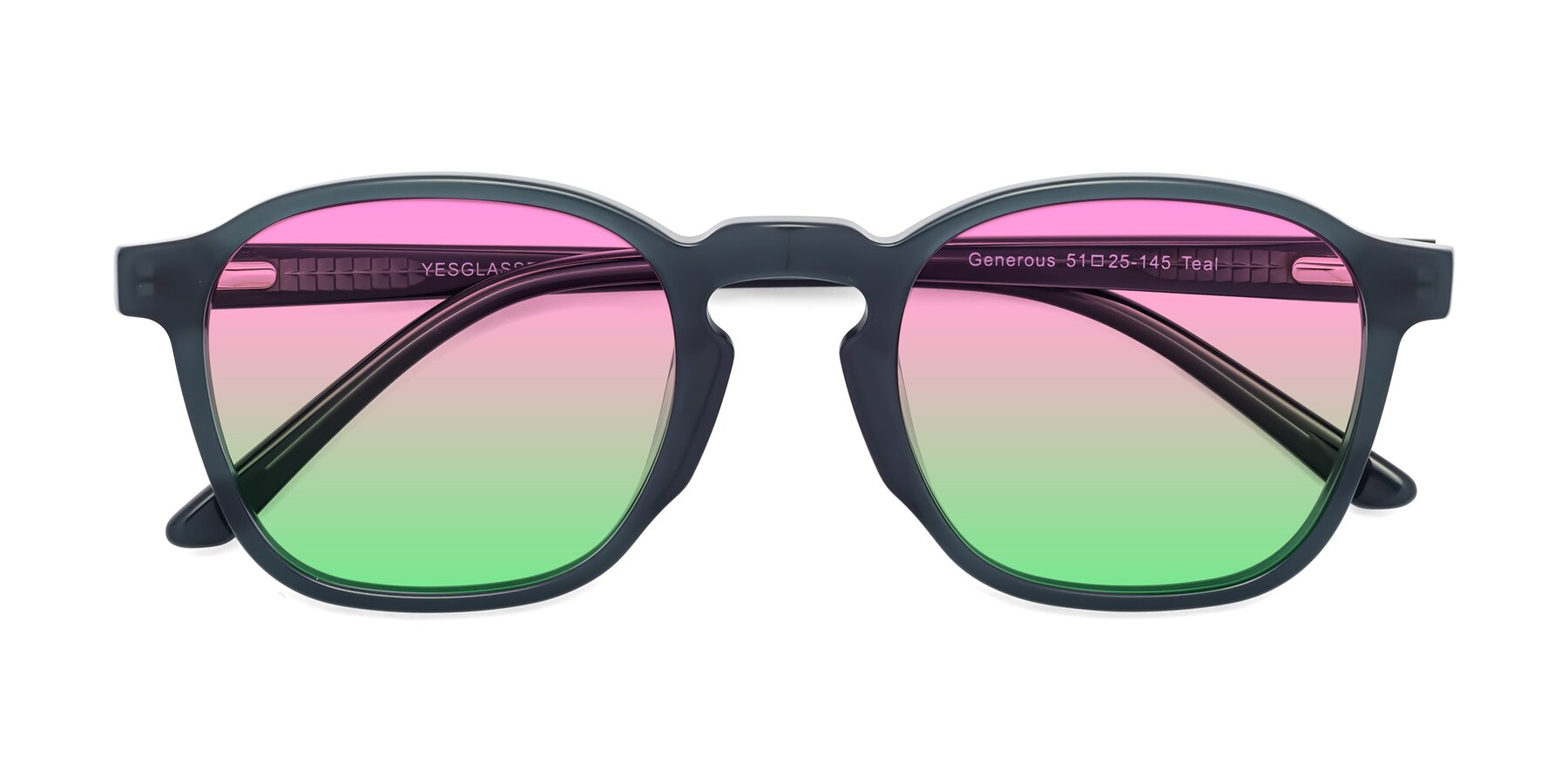 Folded Front of Generous in Teal with Pink / Green Gradient Lenses