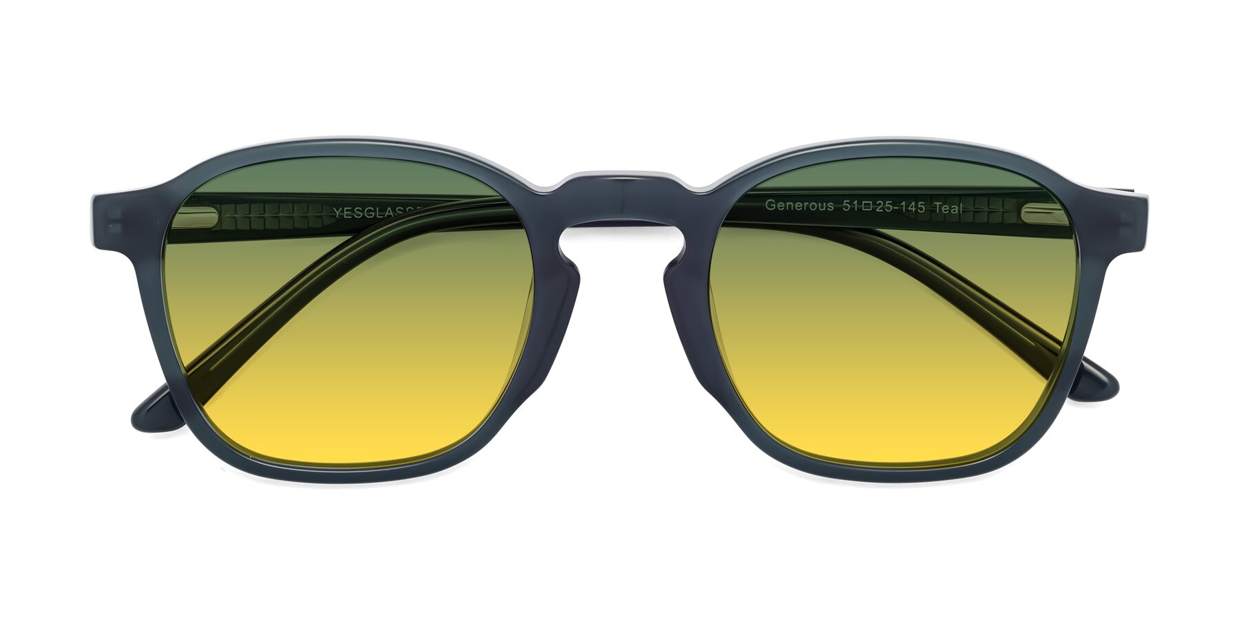 Folded Front of Generous in Teal with Green / Yellow Gradient Lenses