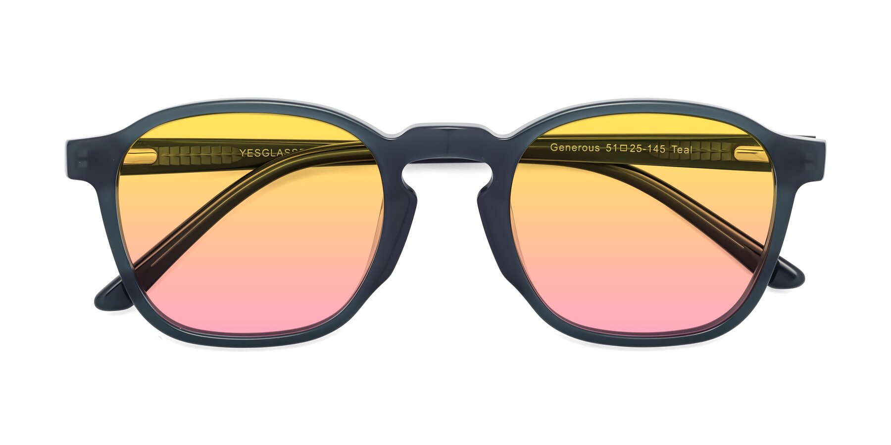 Folded Front of Generous in Teal with Yellow / Pink Gradient Lenses