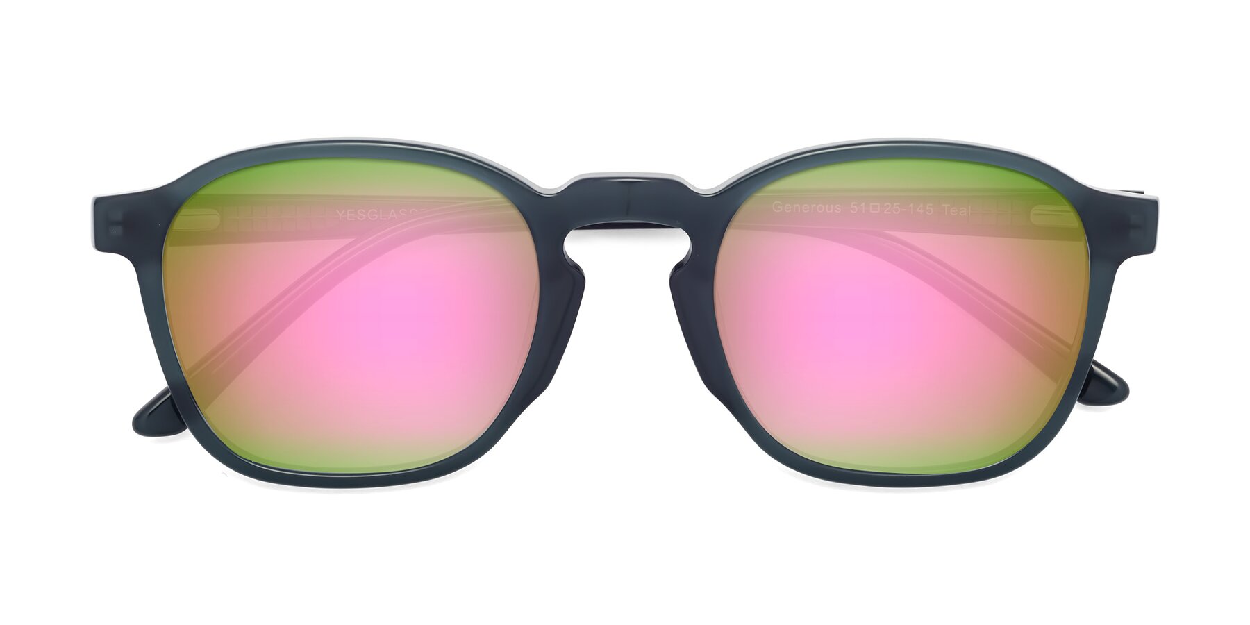 Folded Front of Generous in Teal with Pink Mirrored Lenses