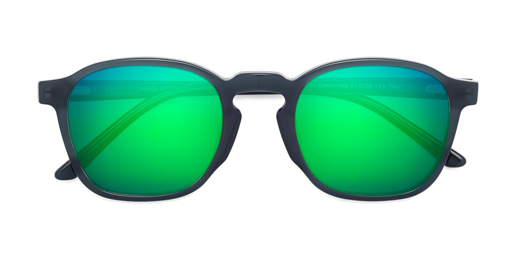 Folded Front of Generous in Teal with Green Mirrored Lenses
