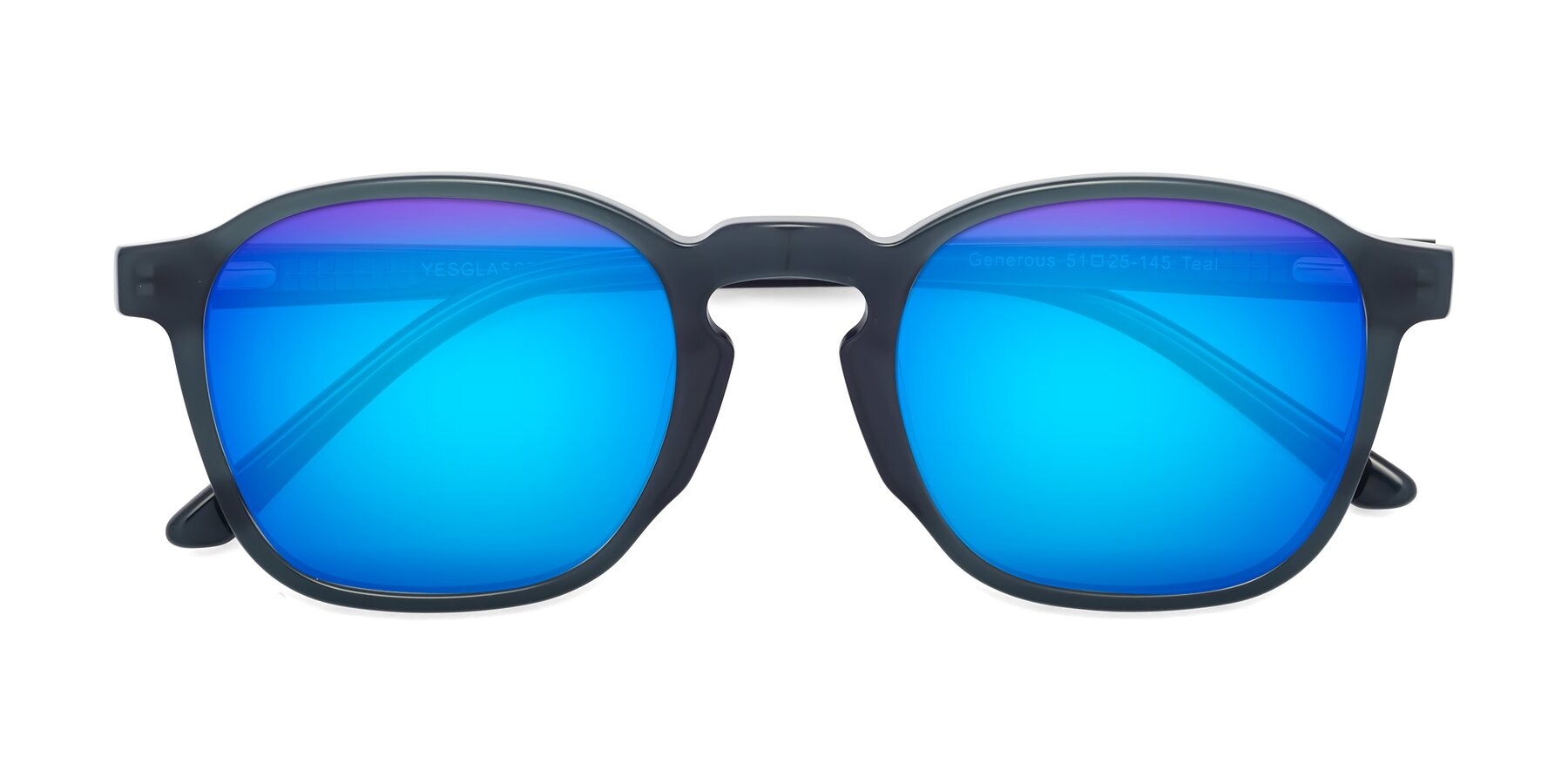 Folded Front of Generous in Teal with Blue Mirrored Lenses