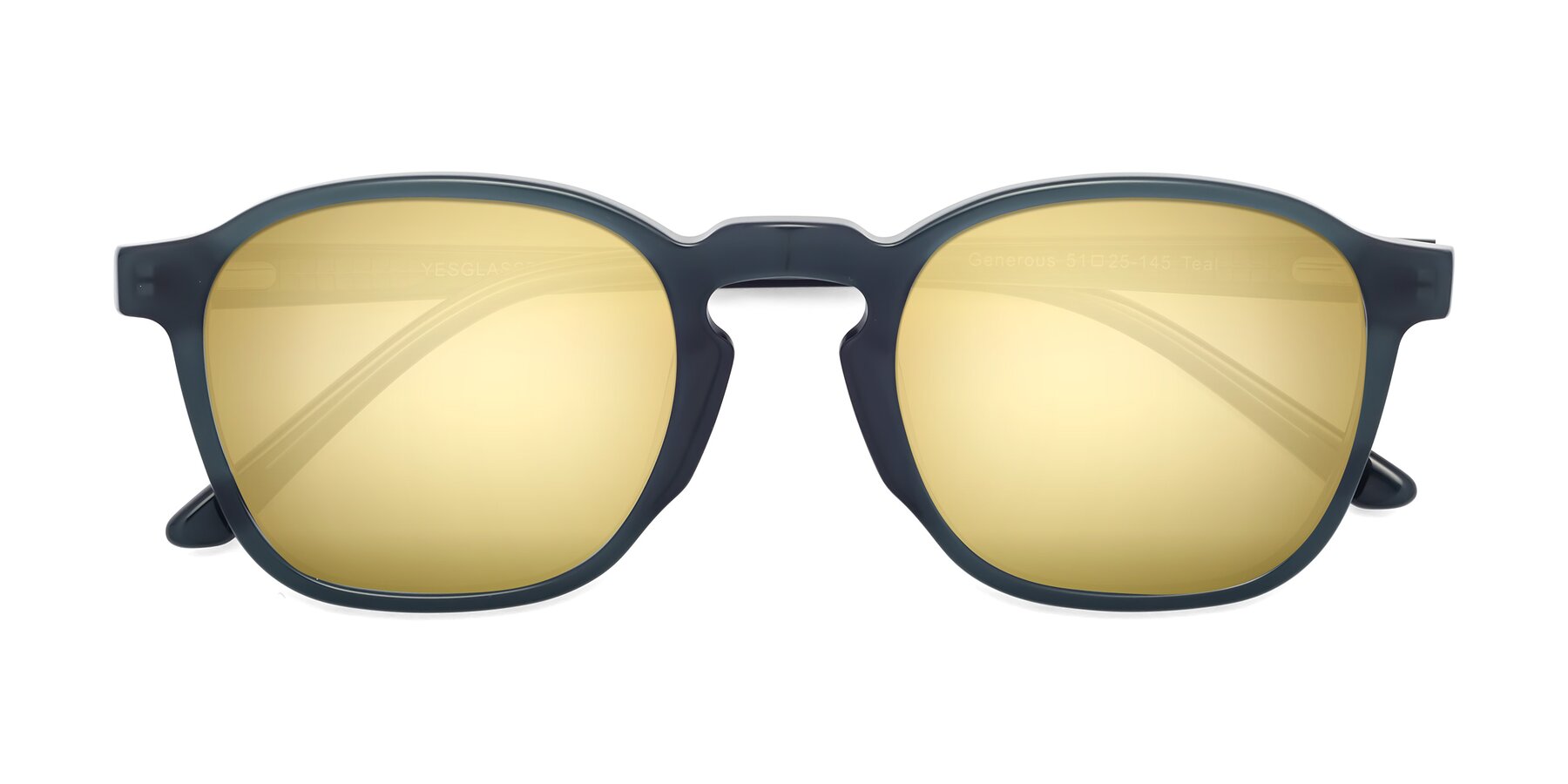 Folded Front of Generous in Teal with Gold Mirrored Lenses