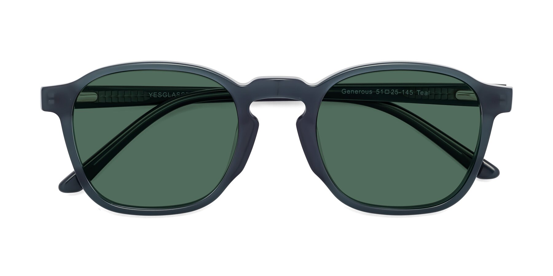 Folded Front of Generous in Teal with Green Polarized Lenses